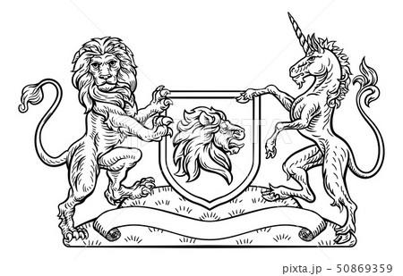 Coat of Arms Heraldic Lion and Unicorn Shield  50869359