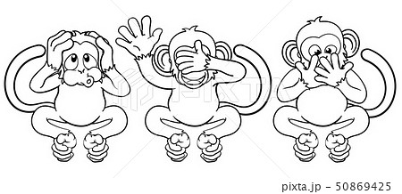 Monkeys See Hear Speak No Evil Cartoon Characters 50869425