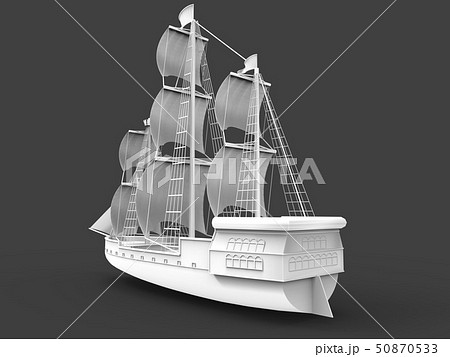 Three-dimensional raster illustration of an ancient sailing ship on a gray background with soft Three-dimensional raster illustration of an ancient sailing ship on a gray background with soft 50870533