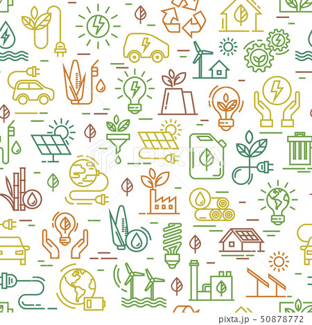 Vector design with seamless ecology pattern and green energy concept in trendy flat style. Vector design with seamless ecology pattern and green energy concept in trendy flat style. 50878772