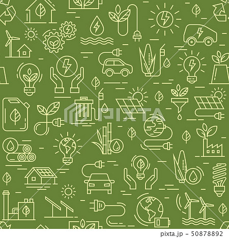 Vector design with seamless ecology pattern and green energy concept in trendy flat style. Vector design with seamless ecology pattern and green energy concept in trendy flat style. 50878892