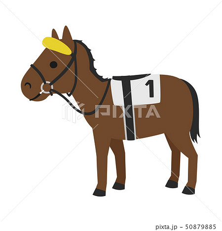 競馬のイラスト 上方の視界を遮るためのブローバンドという馬具を付けた馬 のイラスト素材