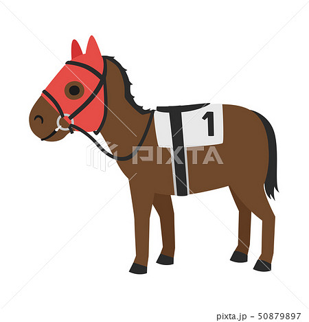 競馬のイラスト 音に驚いたりしなように顔や耳を覆った覆面 メンコという馬具を付けた馬 のイラスト素材