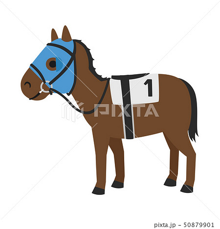 競馬のイラスト 視野を制限するためのブリンカーという馬具を付けた馬 のイラスト素材