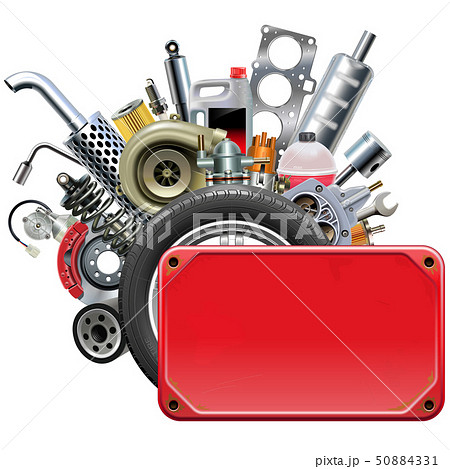 Vector Red Frame with Car Parts 50884331