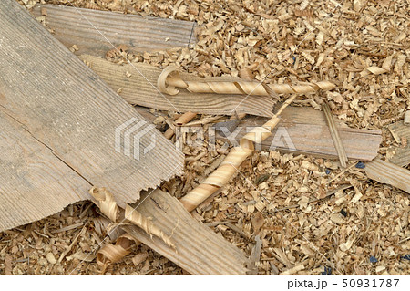 Wood chippings in sawmill detail 50931787
