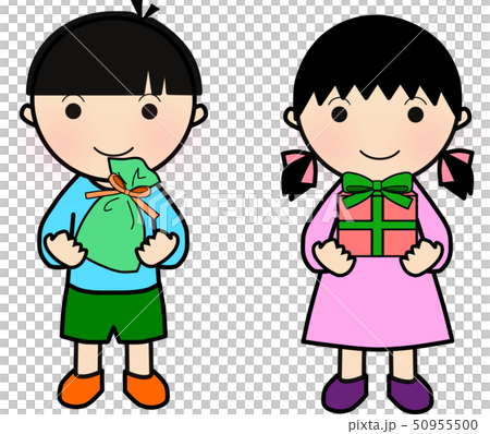 プレゼントを持つ男の子と女の子 プレゼントを持つ男の子と女の子 50955500