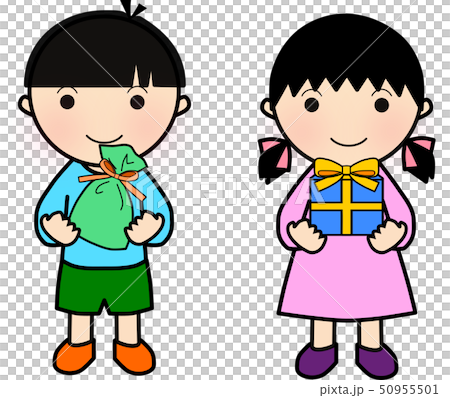 プレゼントを持つ男の子と女の子 プレゼントを持つ男の子と女の子 50955501