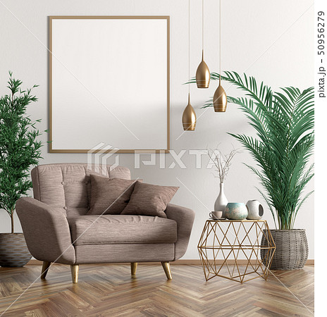 Interior with armchair and coffee table 3d Interior with armchair and coffee table 3d 50956279