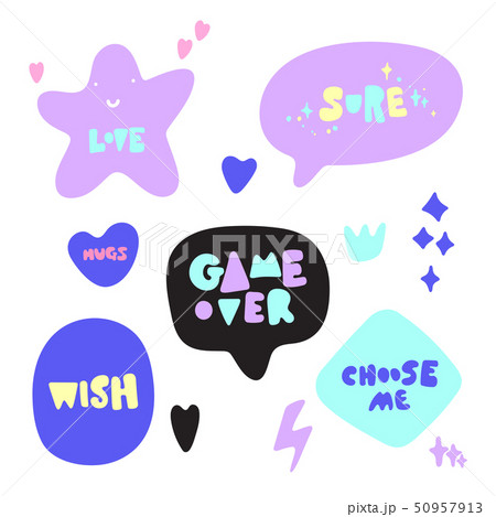 Hand drawn vector illustration of a kawaii funny stickers and phrases. Isolated objects on white Hand drawn vector illustration of a kawaii funny stickers and phrases. Isolated objects on white 50957913