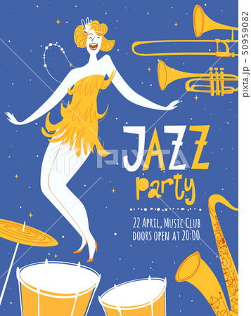 Jazz party invitation or poster template with dancing lady Jazz party invitation or poster template with dancing lady 50959082