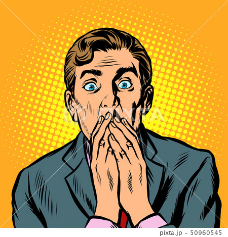 the surprised man covered his mouth with his hands 50960545