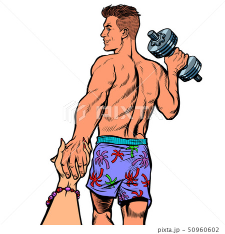 follow me man with dumbbells 50960602