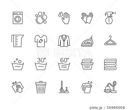 Set of Laundry Line Icons. Washing Machine, Gloves, T-shirt, Hanger and more. Set of Laundry Line Icons. Washing Machine, Gloves, T-shirt, Hanger and more. 50966008