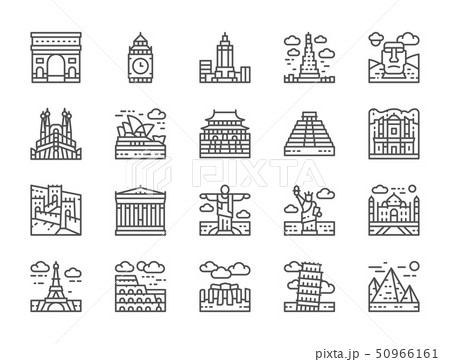 Set of World Landmark Line Icons. Egypt, Italy, United Kingdom, France and more. 50966161