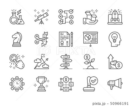 Set of Startup Line Icons. Megaphone, Trophy, Strategy, Money Tree and more. 50966191