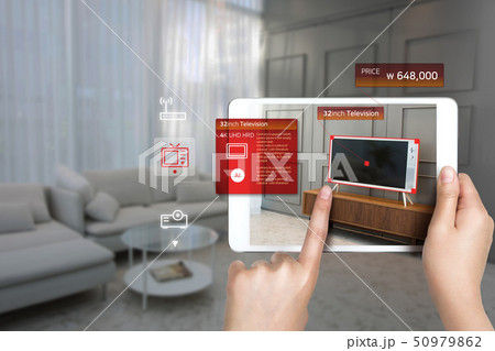 AR application to check relevant information, smartphone augmented reality search concept 001 50979862