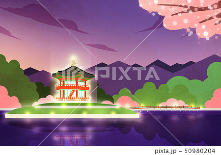 Night scene of traditional palaces in Seoul, Korea illustration 009 Night scene of traditional palaces in Seoul, Korea illustration 009 50980204