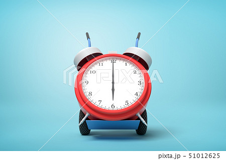 3d rendering of alarm clock on a hand truck on blue background 51012625