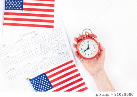 American flags on white background top view American flags on white background top view 51028086