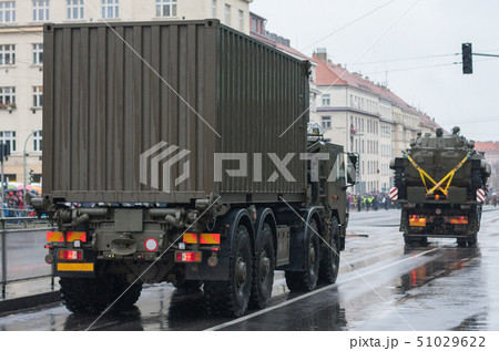Soldiers of Czech Army are riding military truck 51029622