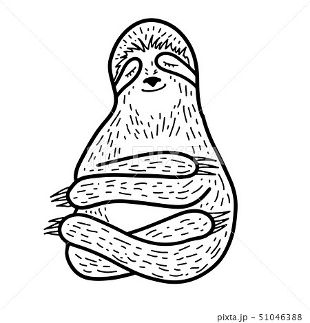 Cute hand drawn sloth sleeping and hugging itself. Outline doodle style. Vector illustration 51046388