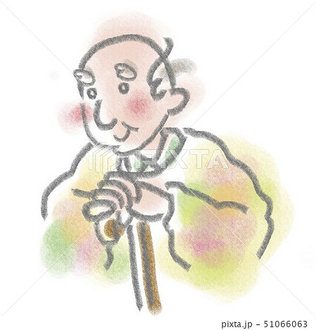 杖をついて座っているお爺さんの上半身 杖をついて座っているお爺さんの上半身 51066063