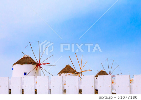 Mykonos island windmills in Greece, Cyclades 51077180
