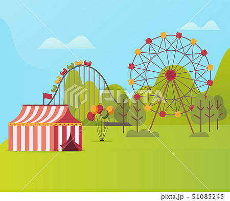 Amusement Park with Tent Ferris Wheel and Carousel 51085245