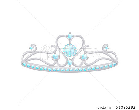 Silver tiara in the form of a series of leaves with small diamonds. Vector illustration. 51085292