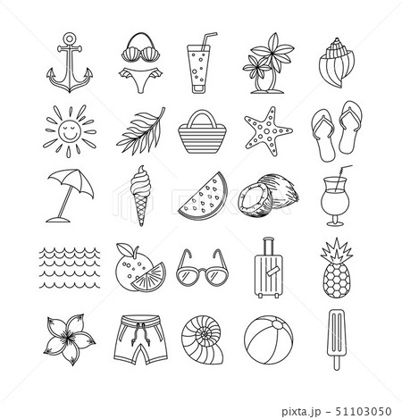 vector Summer Icons Set Outline Holiday. black 51103050