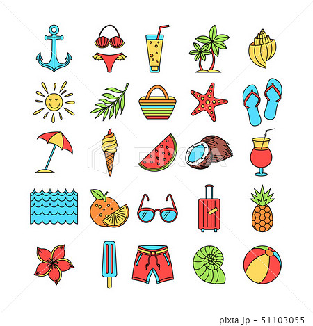 Collection of Summer icons vector Set Outline Collection of Summer icons vector Set Outline 51103055