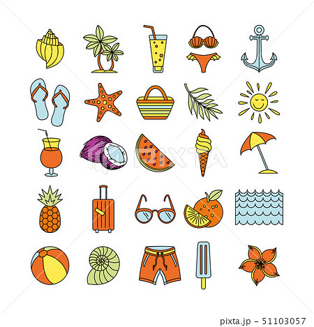 Summer Time in Beach Sea Shore with Objects. 51103057