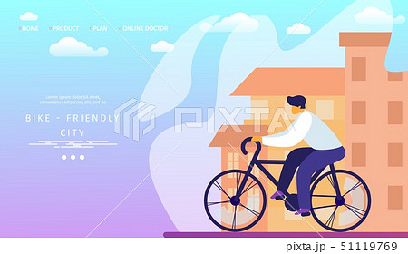 Bike Friendly City. Man Riding and Travel Bicycle. 51119769