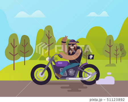 Biker on Motorbike Showing Horn Sign Gesturing 51123892