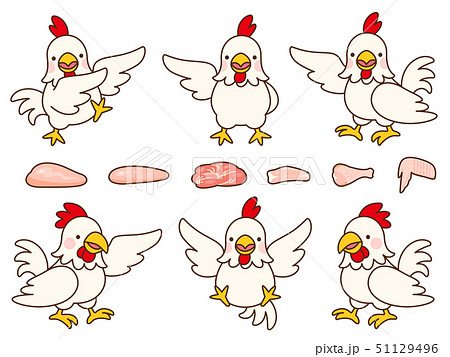 鶏肉とニワトリのポーズイラストセットのイラスト素材