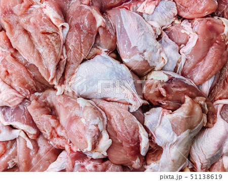 Large Pile of Raw fresh Pork loin meat top view 51138619