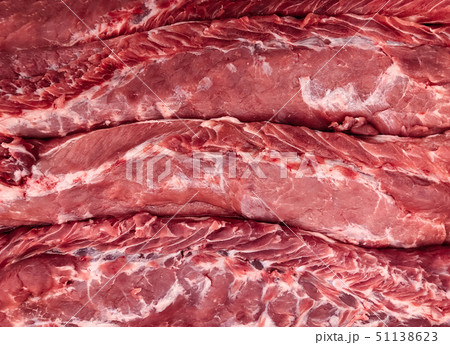 Large Pile of Raw fresh Pork loin meat top view 51138623
