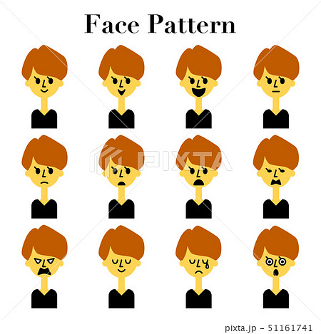 ショートヘアの女性のシンプルでかわいい顔の表情12パターンのイラストセットのイラスト素材