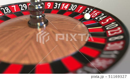Casino roulette wheel ball hits 16 sixteen red. 3D rendering Casino roulette wheel ball hits 16 sixteen red. 3D rendering 51169327