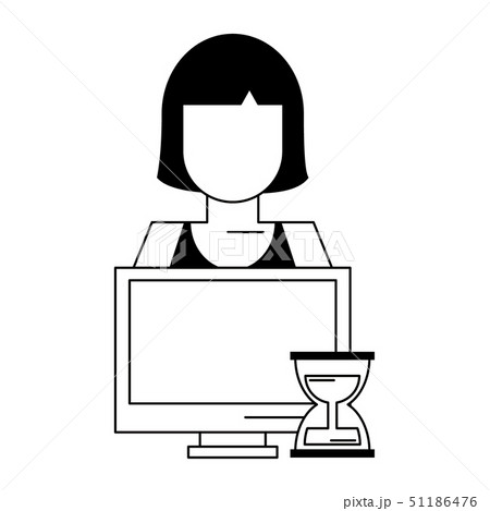 computer with hourglass in black and white computer with hourglass in black and white 51186476