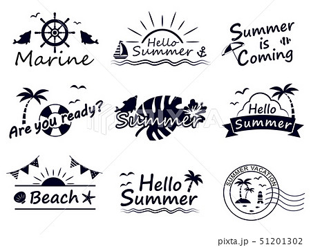 オシャレな夏のロゴデザインセットのイラスト素材
