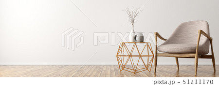 Interior with armchair and coffee table panorama 51211170