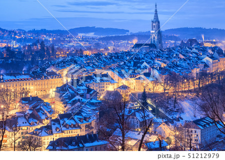 Bern Old Town snow covered in winter, Switzerland Bern Old Town snow covered in winter, Switzerland 51212979