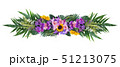 Tropical green leaves with colorful flowers bush 51213075