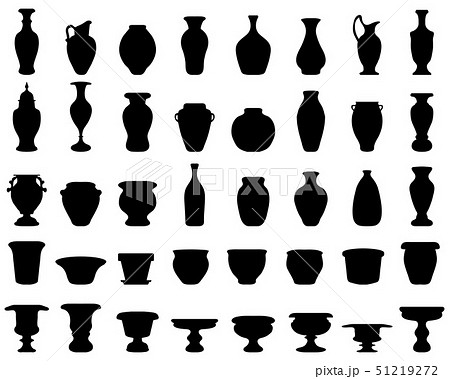 Black silhouettes of pottery, jars, bowls, vases 51219272