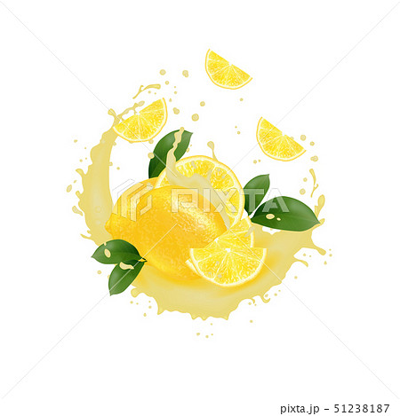 Realistic 3d Lemon fruit juice splash. Milk round Realistic 3d Lemon fruit juice splash. Milk round 51238187