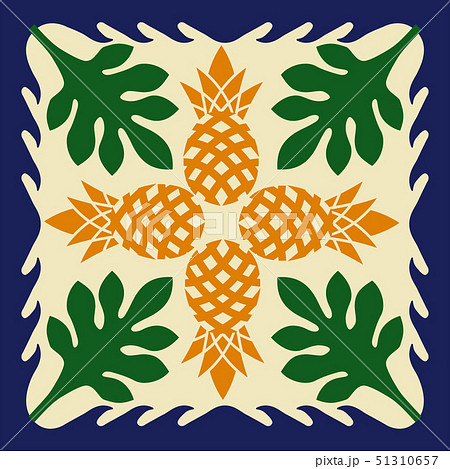 ハワイアンキルトのパターン パイナップル 背景イラスト テクスチャ 夏のイメージ ベクターデータのイラスト素材