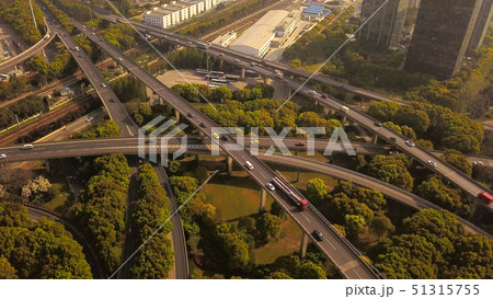 Aerial view of cars on highway junctions. Bridge 51315755