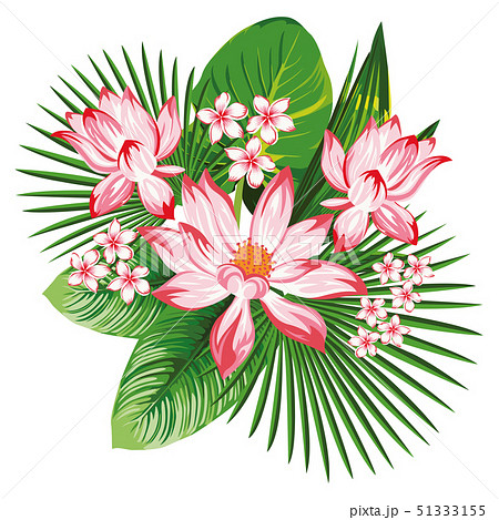 Floral composition pink lotus green leaves 51333155